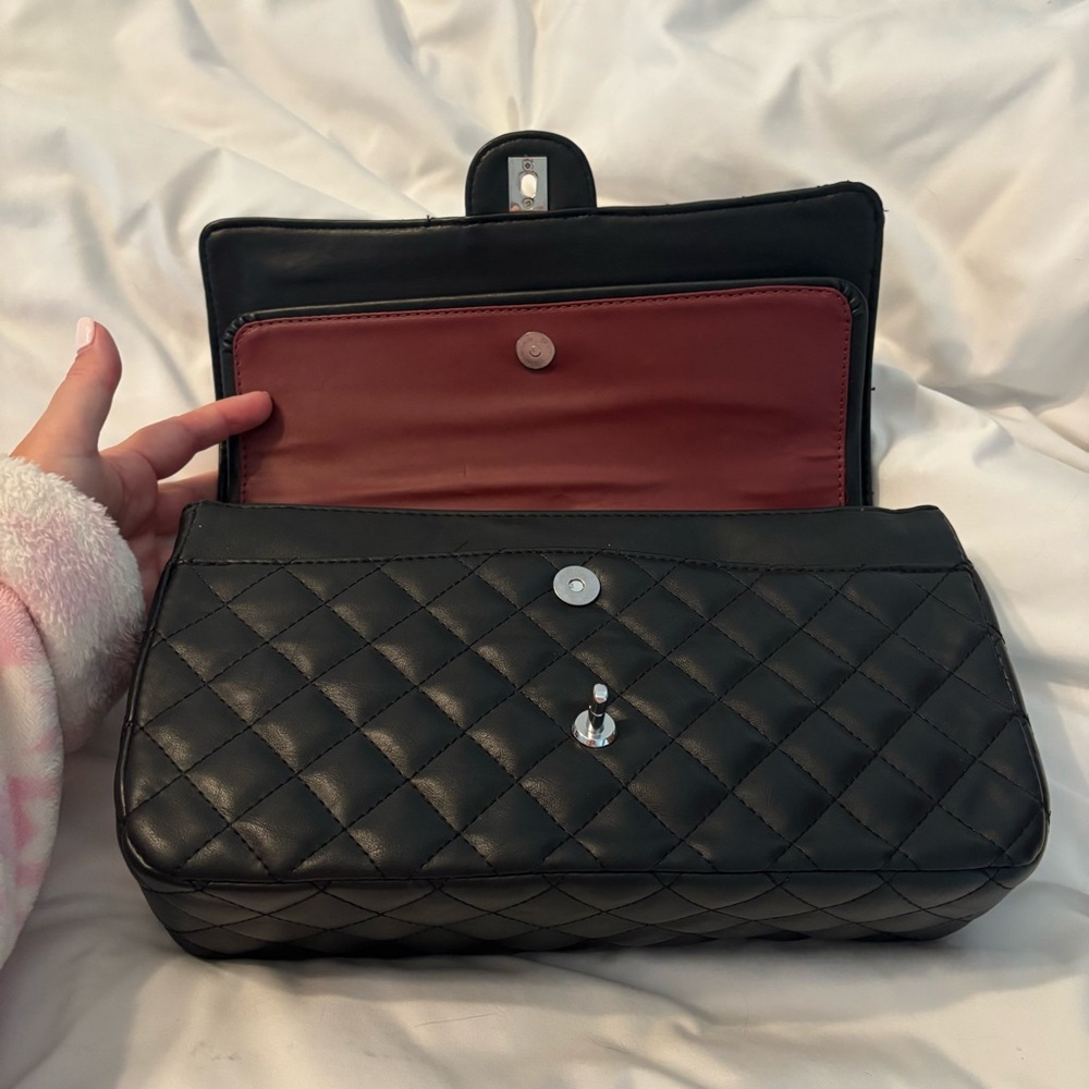 Black Quilted Shoulder Bag with Silver Accents - Picture 5 of 5